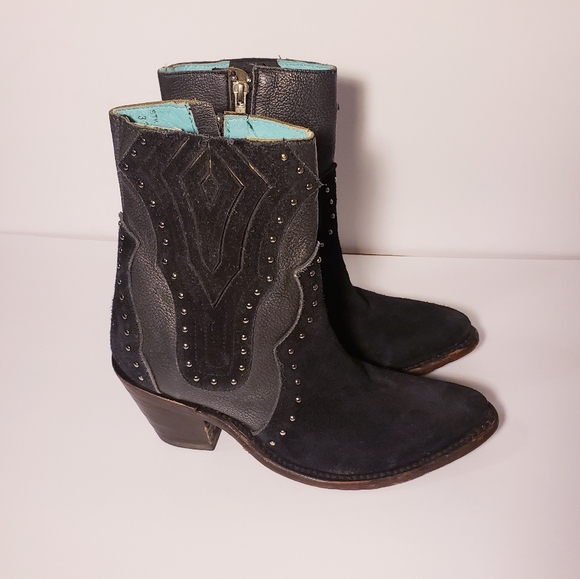 Corral Shoes - Corral Black Suede & Leather Studded Booties
